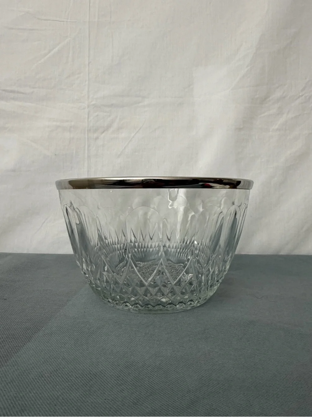 Crystal Glass Bowl with Silver Rim Cut Glass Vintage (F244)